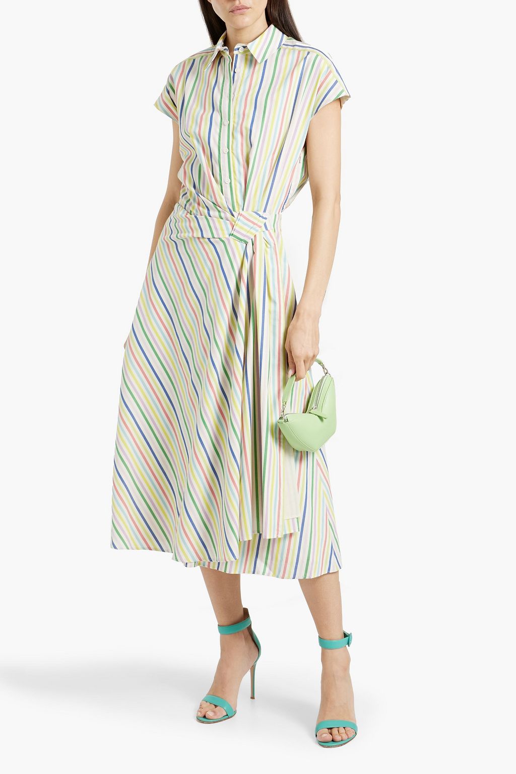 CAROLINA HERRERA Wrap-effect striped cotton-poplin midi shirt dress