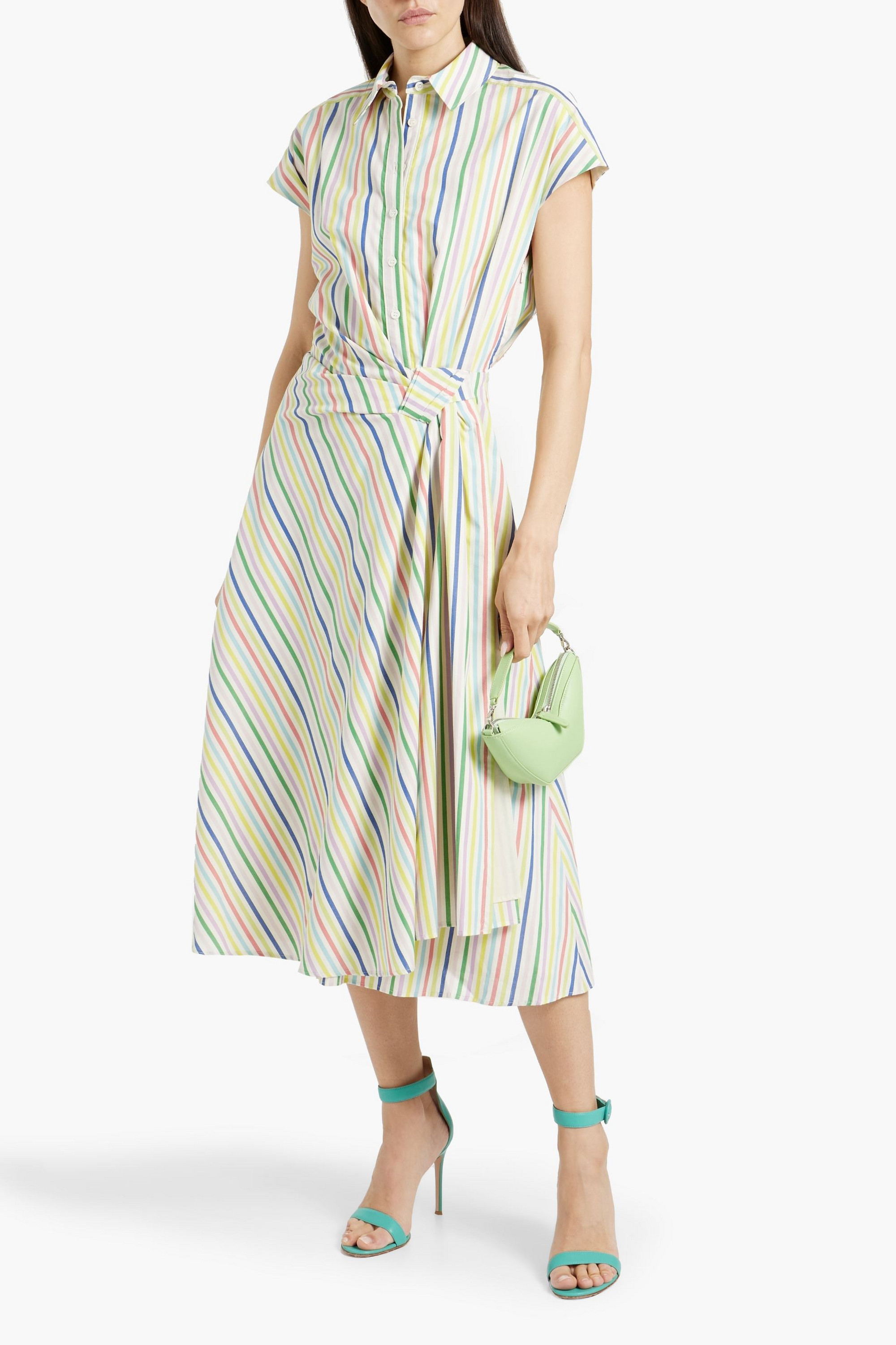 Carolina Herrera Wrap-effect striped cotton-poplin midi shirt dress