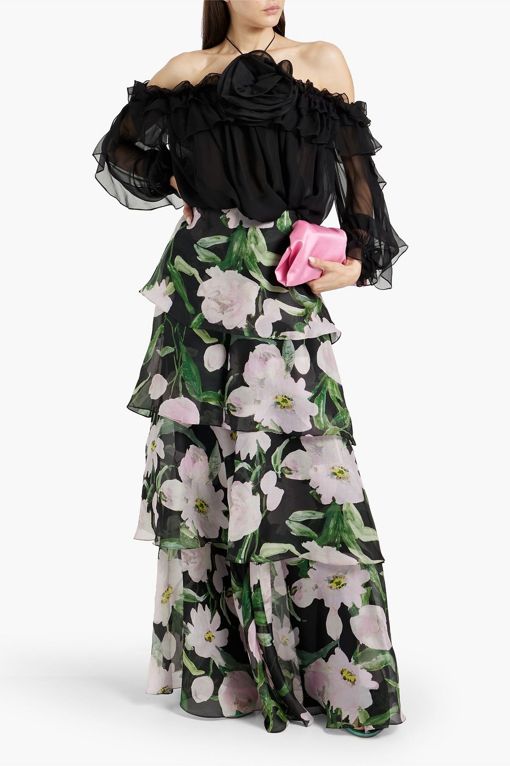 CAROLINA HERRERA Tiered floral-print silk-chiffon wide-leg pants