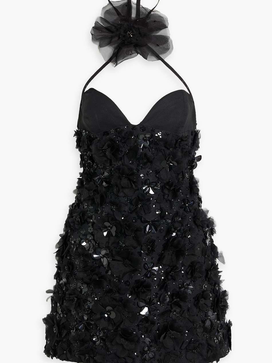 embellished faille halterneck mini dress