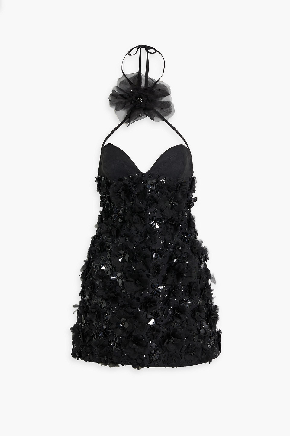 Carolina Herrera Embellished Faille Halterneck Mini Dress In Black
