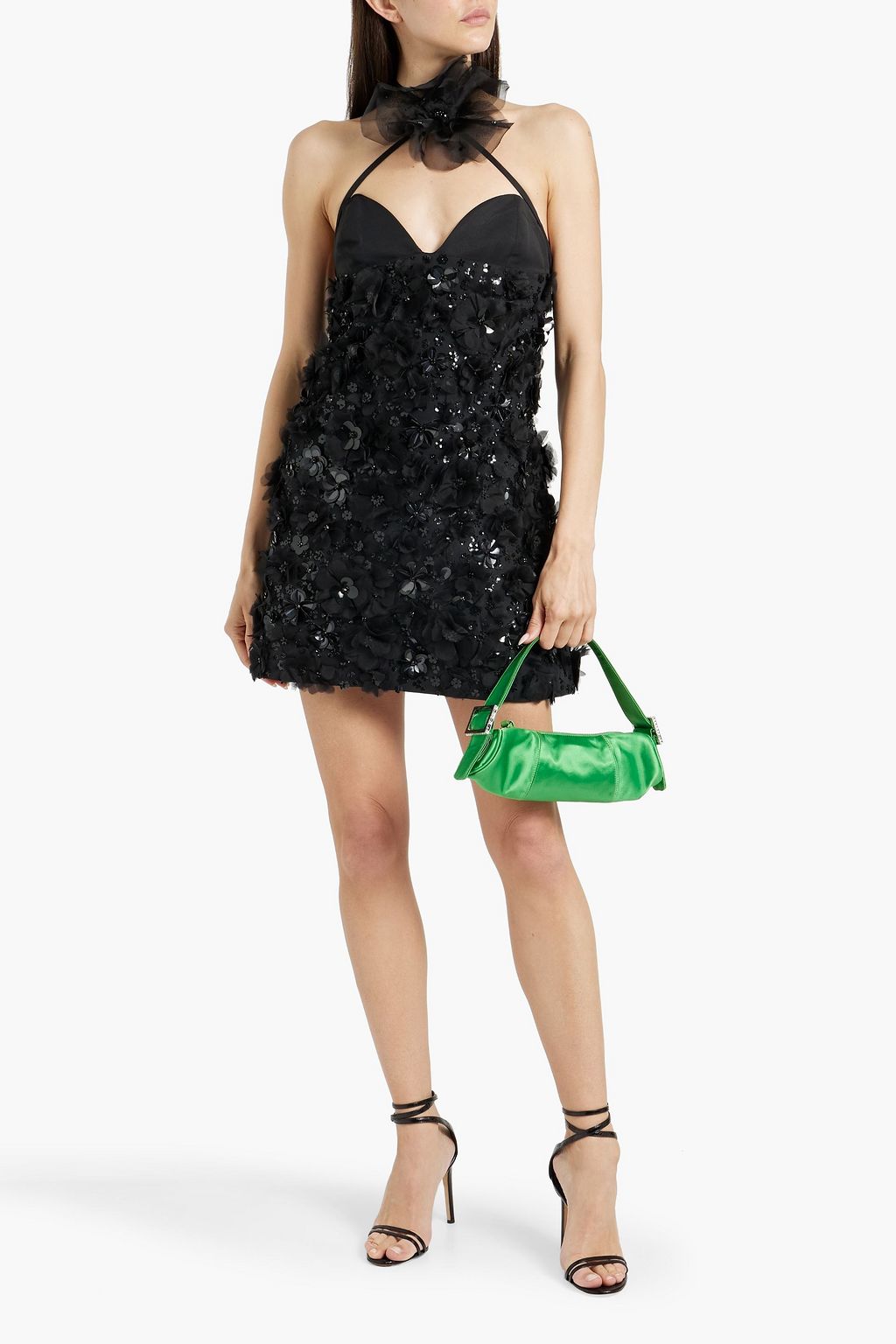 CAROLINA HERRERA Embellished faille halterneck mini dress