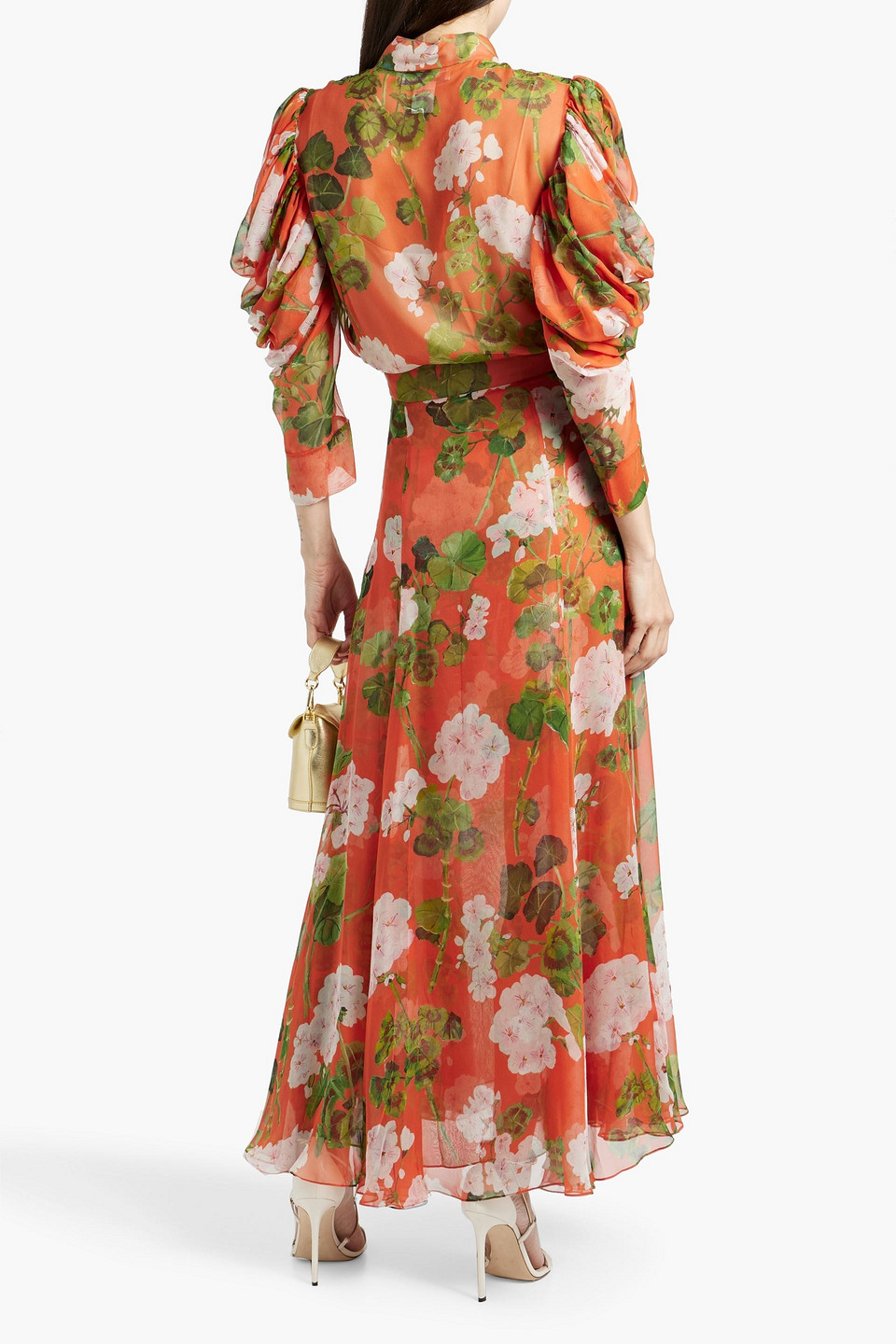 Shop Oscar De La Renta Floral-print Silk-chiffon Maxi Skirt In Orange