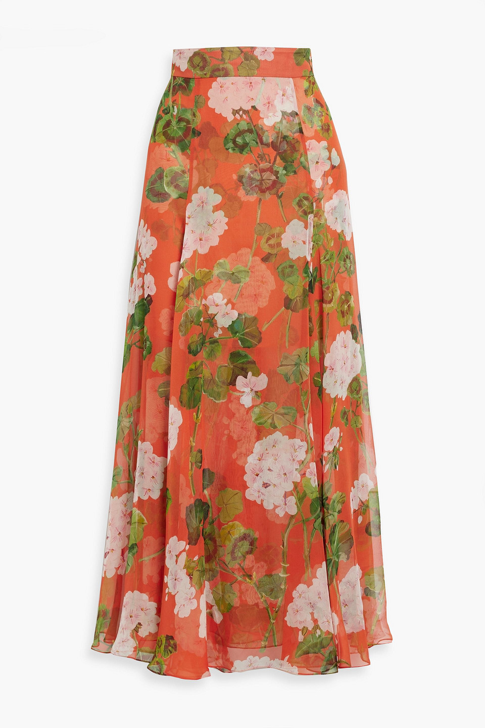 Shop Oscar De La Renta Floral-print Silk-chiffon Maxi Skirt In Orange