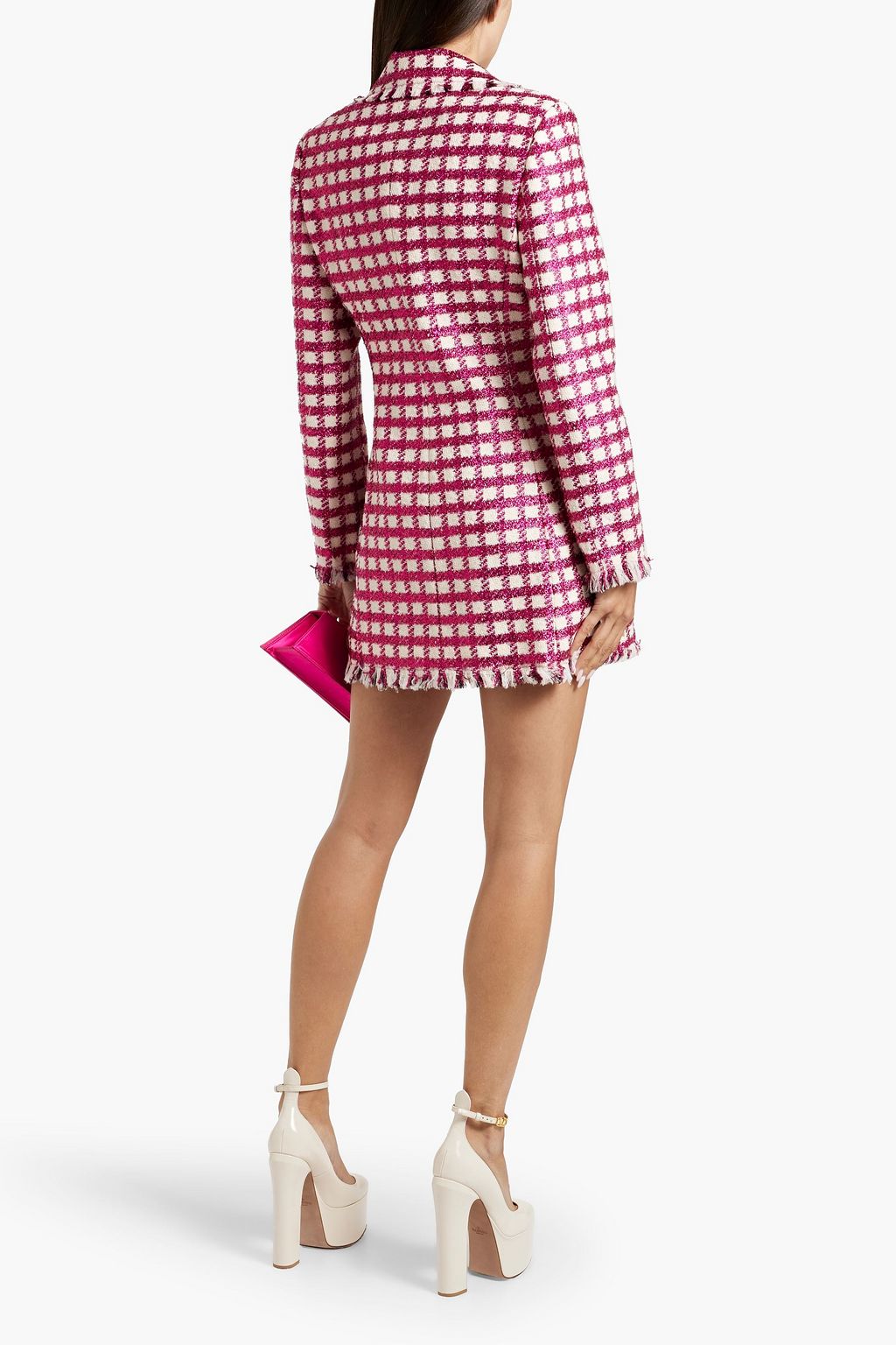OSCAR DE LA RENTA Metallic checked wool-blend tweed mini dress