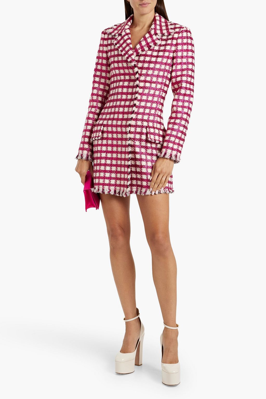 OSCAR DE LA RENTA Metallic checked wool-blend tweed mini dress