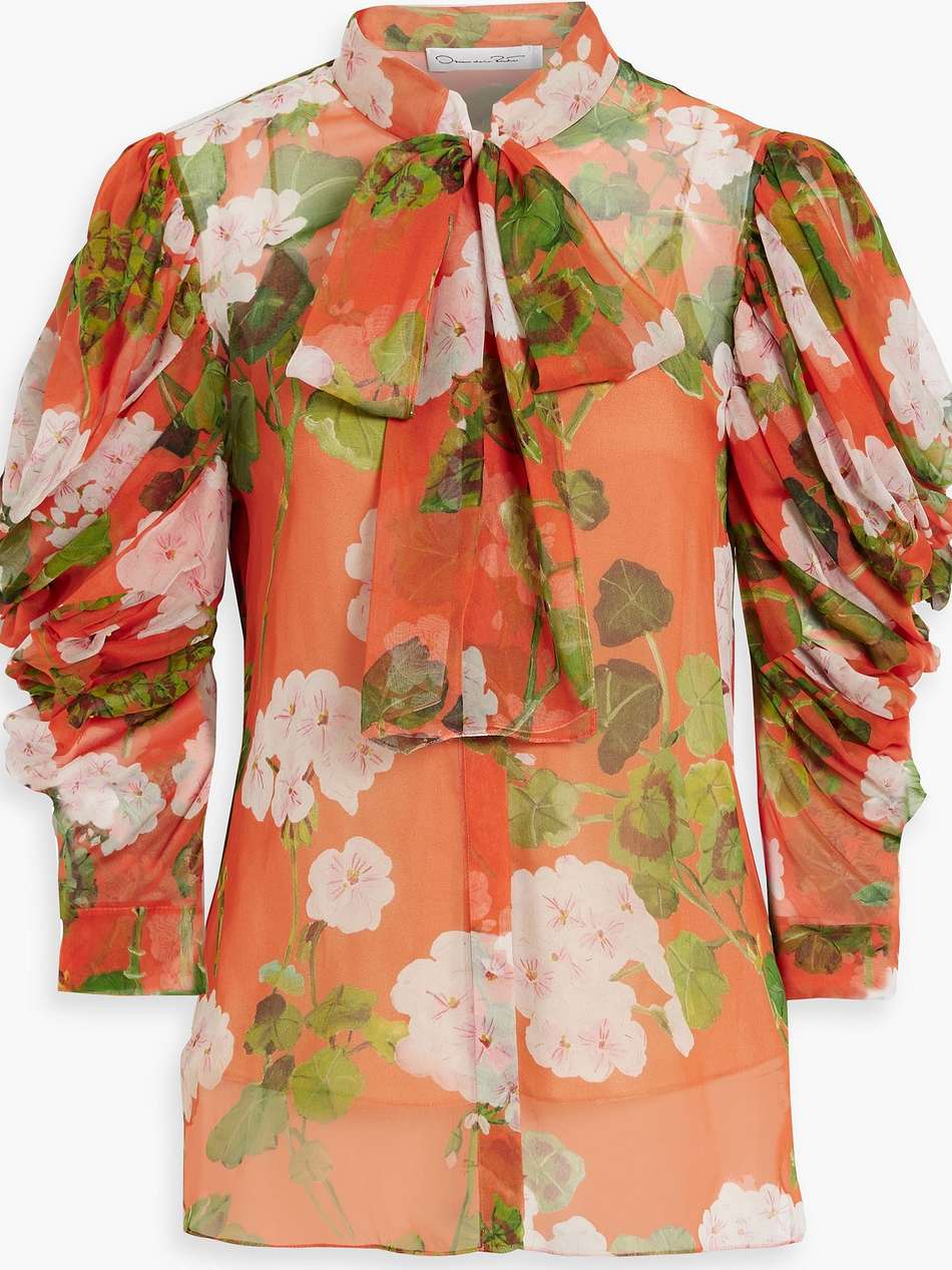 pussy-bow floral-print silk-chiffon blouse
