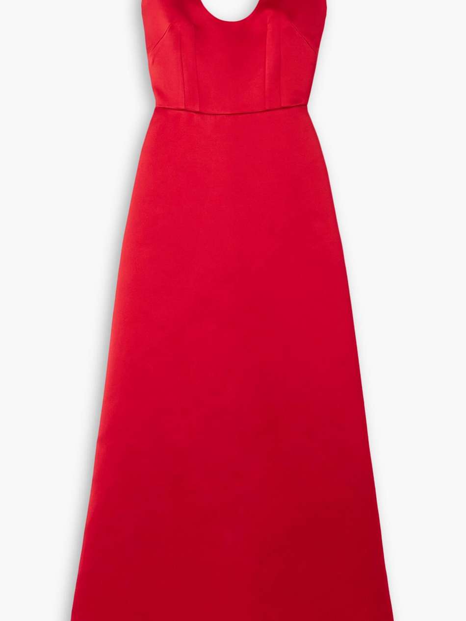 filippa pleated bustled duchesse-satin dress