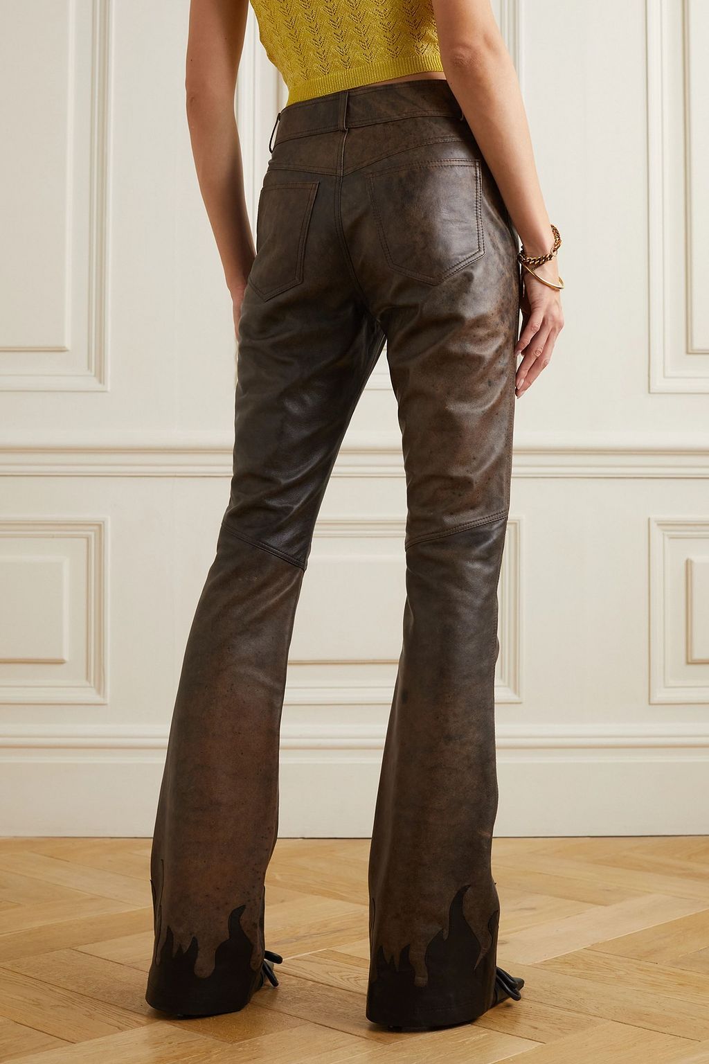 ALESSANDRA RICH Embellished leather flared pants
