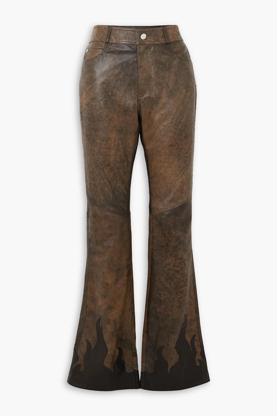 Alessandra Rich Flame-embellished Leather Flared Pants In Dark Brown