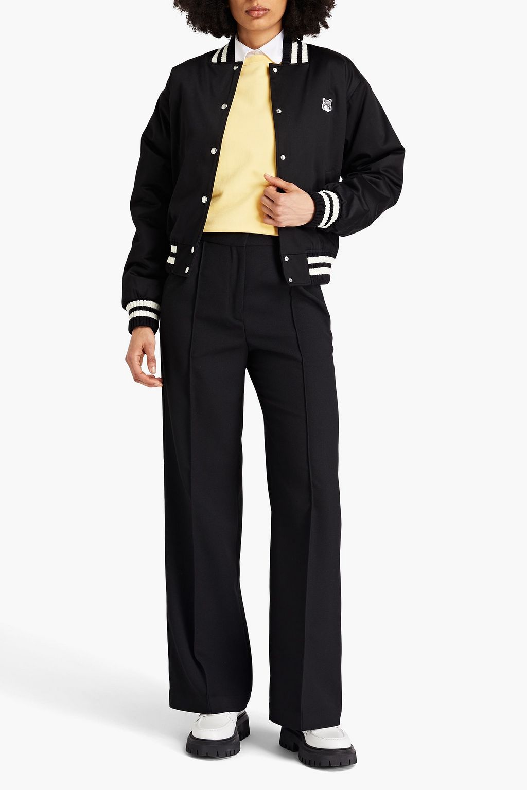 MAISON KITSUNÉ Embroidered cotton-blend bomber jacket