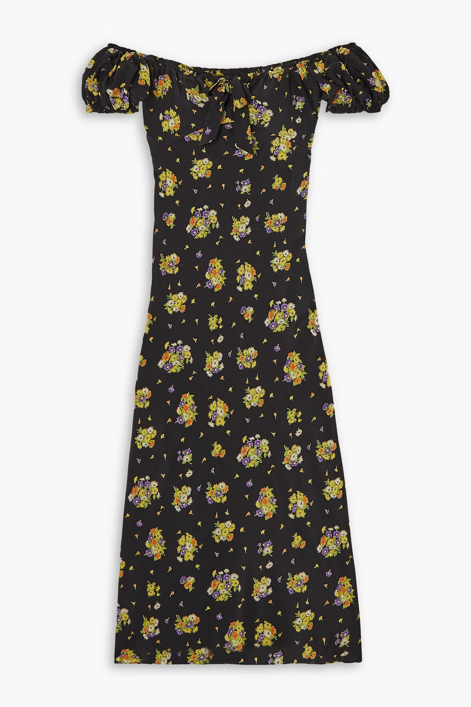 Alessandra Rich Floral-print Silk Midi Dress In Schwarz