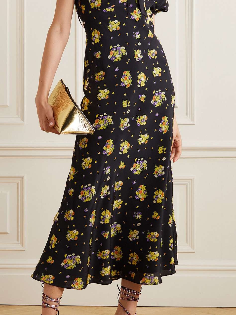off-the-shoulder floral-print silk-crepe maxi dress