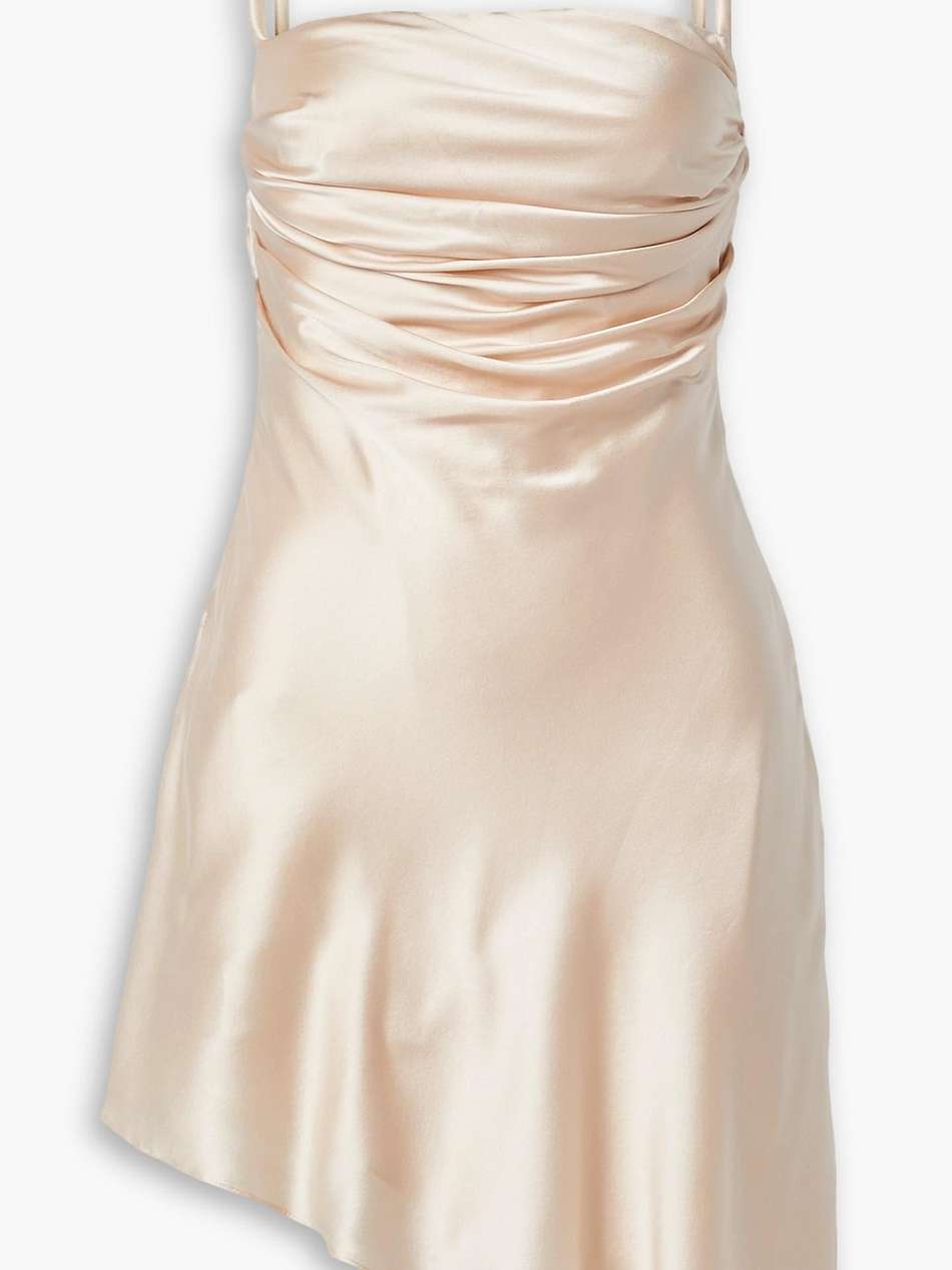 asymmetric draped silk-blend charmeuse mini dress