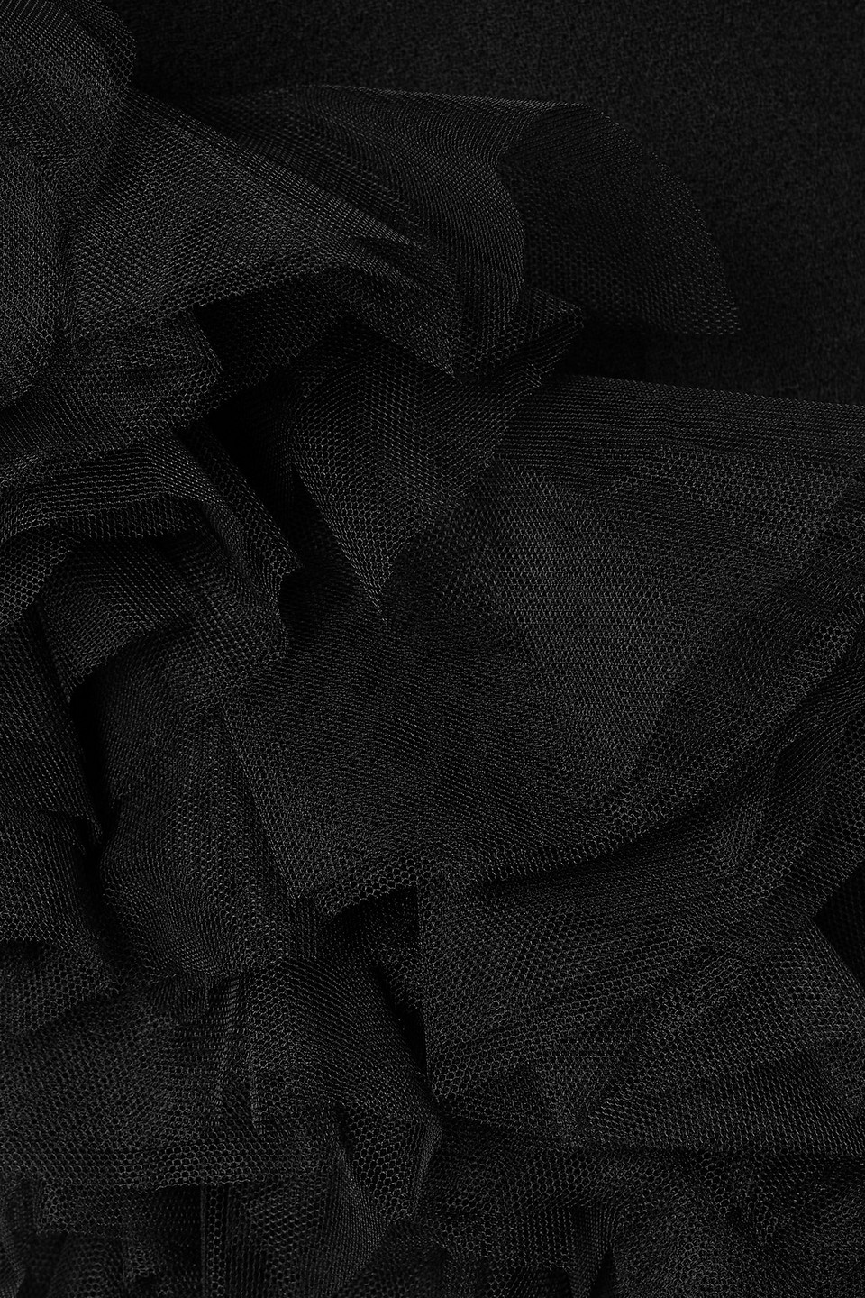 DAVID KOMA ASYMMETRIC RUFFLED TULLE-TRIMMED WOOL-CREPE MAXI SKIRT