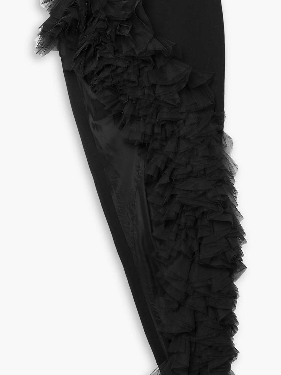 asymmetric ruffled tulle-trimmed wool-crepe maxi skirt