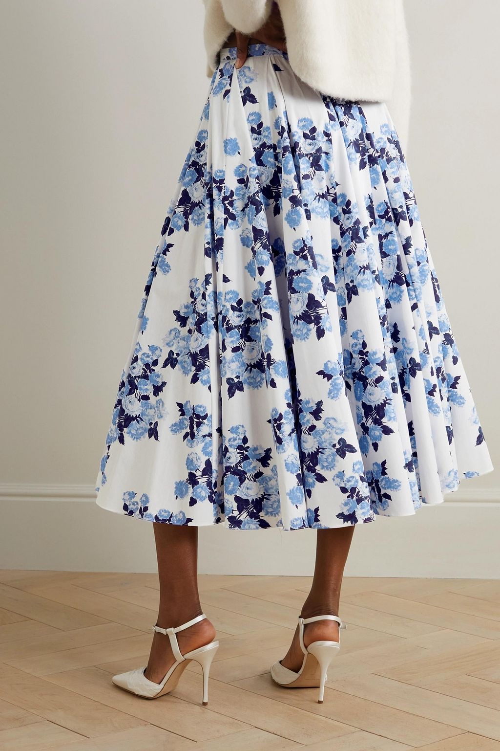 EMILIA WICKSTEAD Rhea pleated floral-print cotton midi skirt