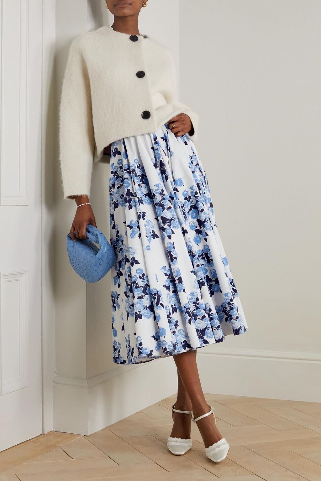 EMILIA WICKSTEAD Rhea pleated floral-print cotton midi skirt