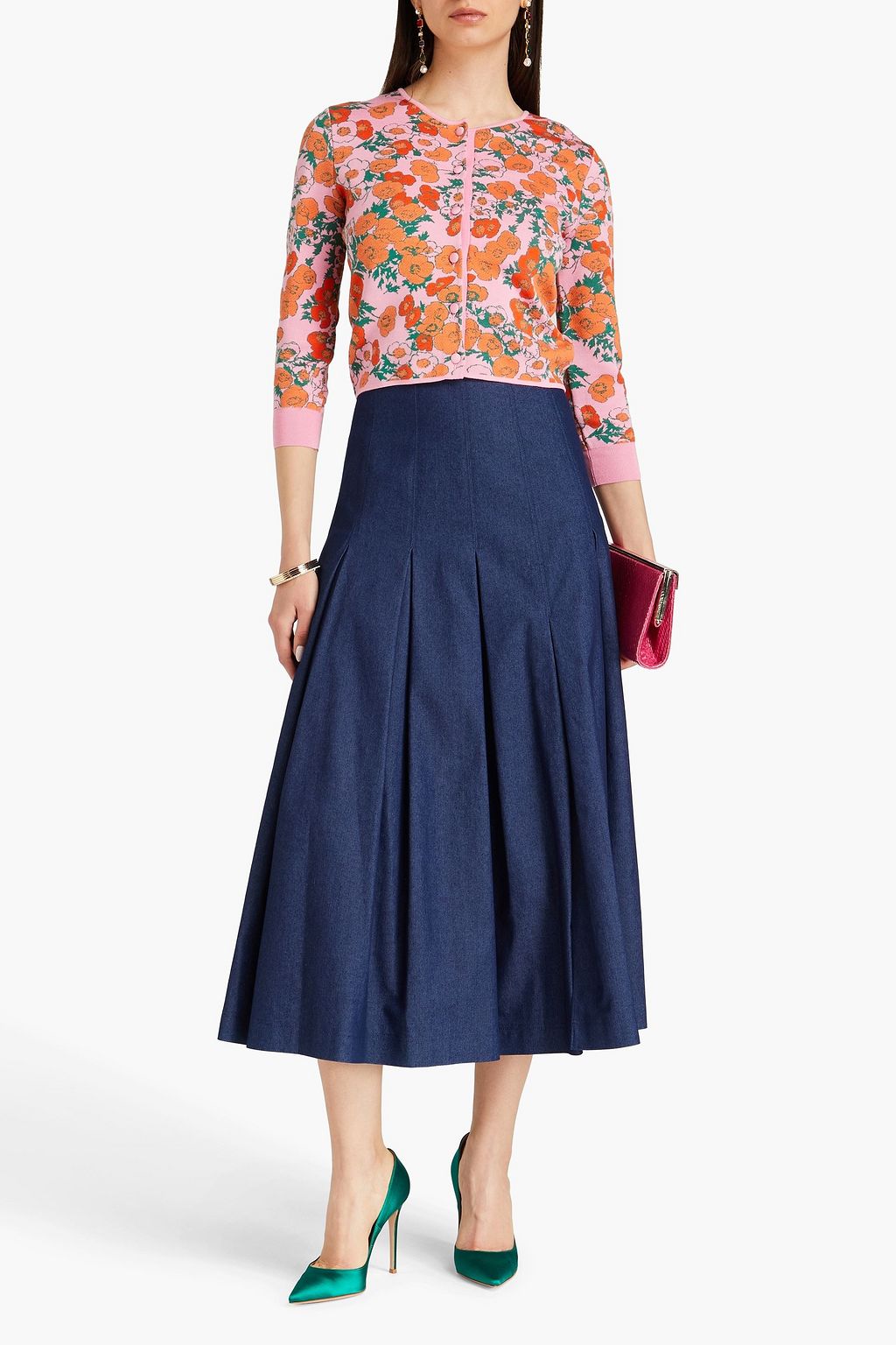 CAROLINA HERRERA كارديغان قصير من نسيج الجاكار ومزيج الحرير