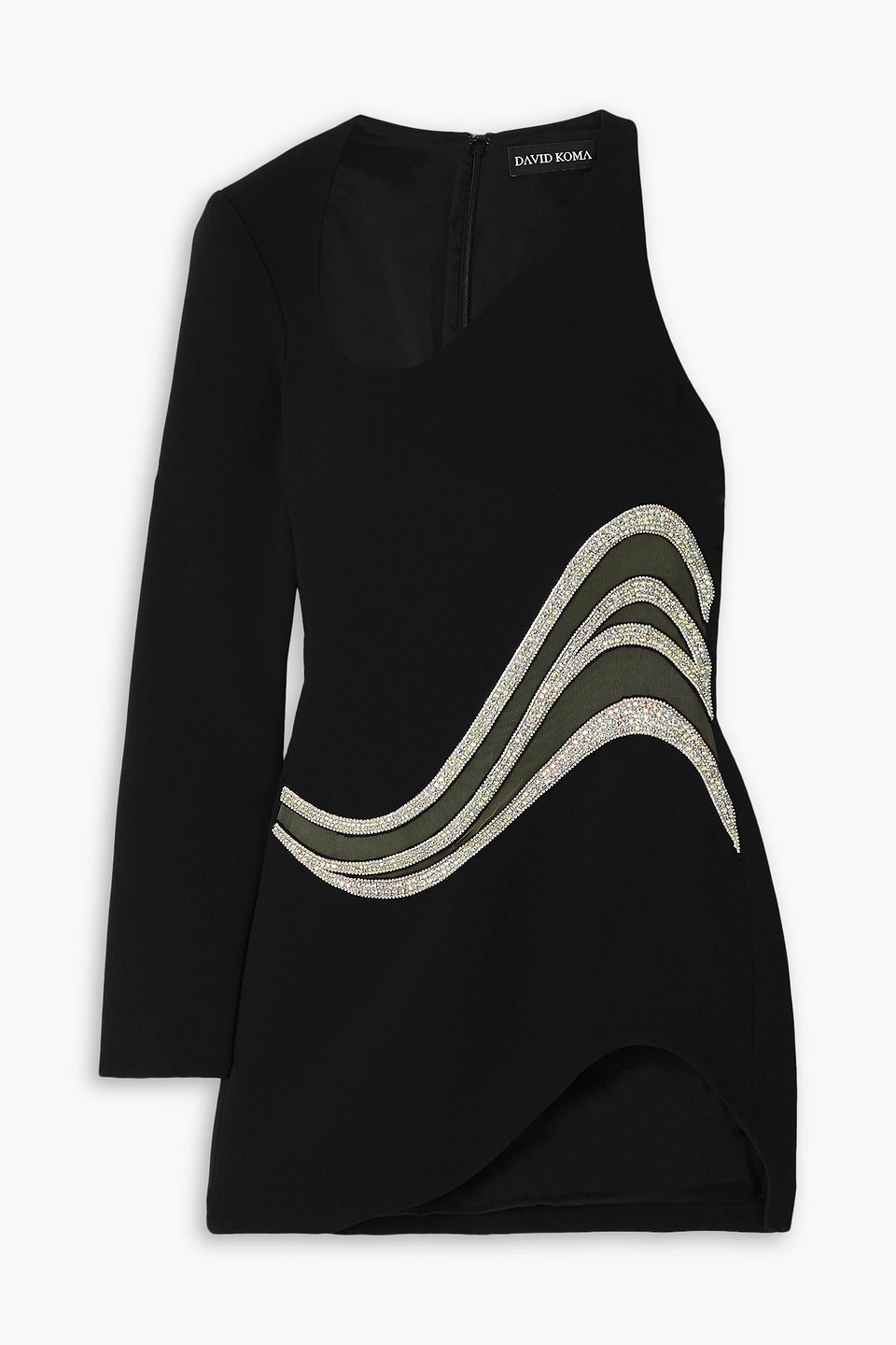 David Koma Asymmetric Crystal Cady Mini Dress In Schwarz