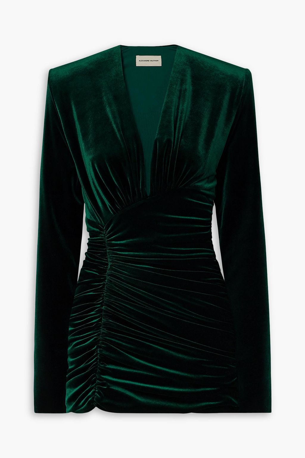 Ruched stretch velvet mini dress emerald One Size