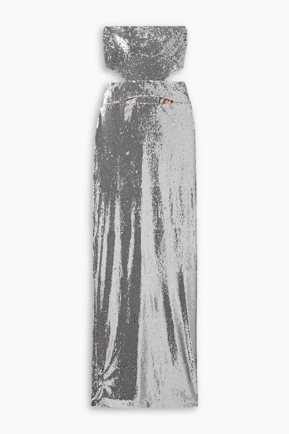 Ava strapless cutout sequined satin gown