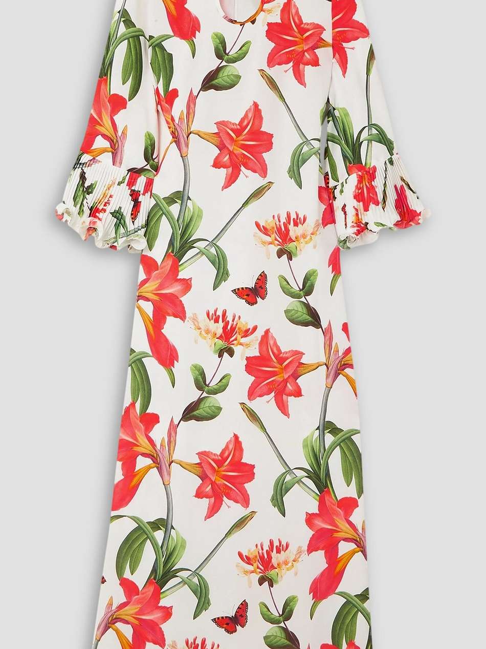 cutout floral-print silk kaftan