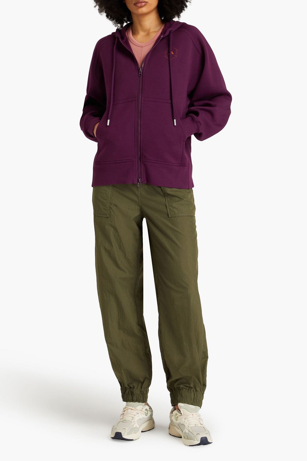 ADIDAS BY STELLA MCCARTNEY Hoodie aus Jersey aus einer Baumwollmischung mit Reißverschluss und Applikationen