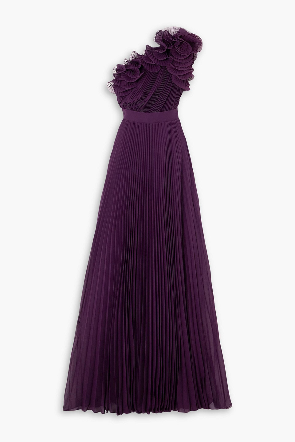 Shop Elie Saab Pleated Georgette Gown In Violet