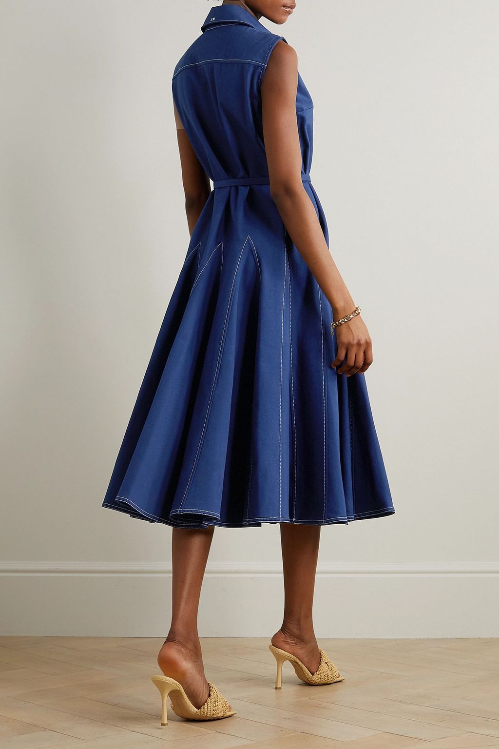 EMILIA WICKSTEAD Monique belted topstitched denim midi dress