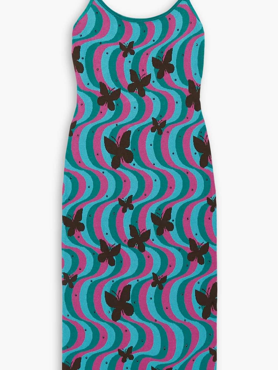 embellished jacquard-knit midi dress