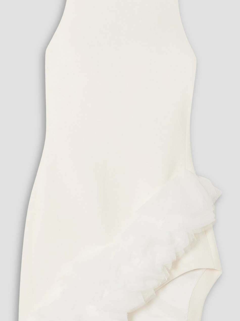 asymmetric tulle-trimmed wool-crepe mini dress