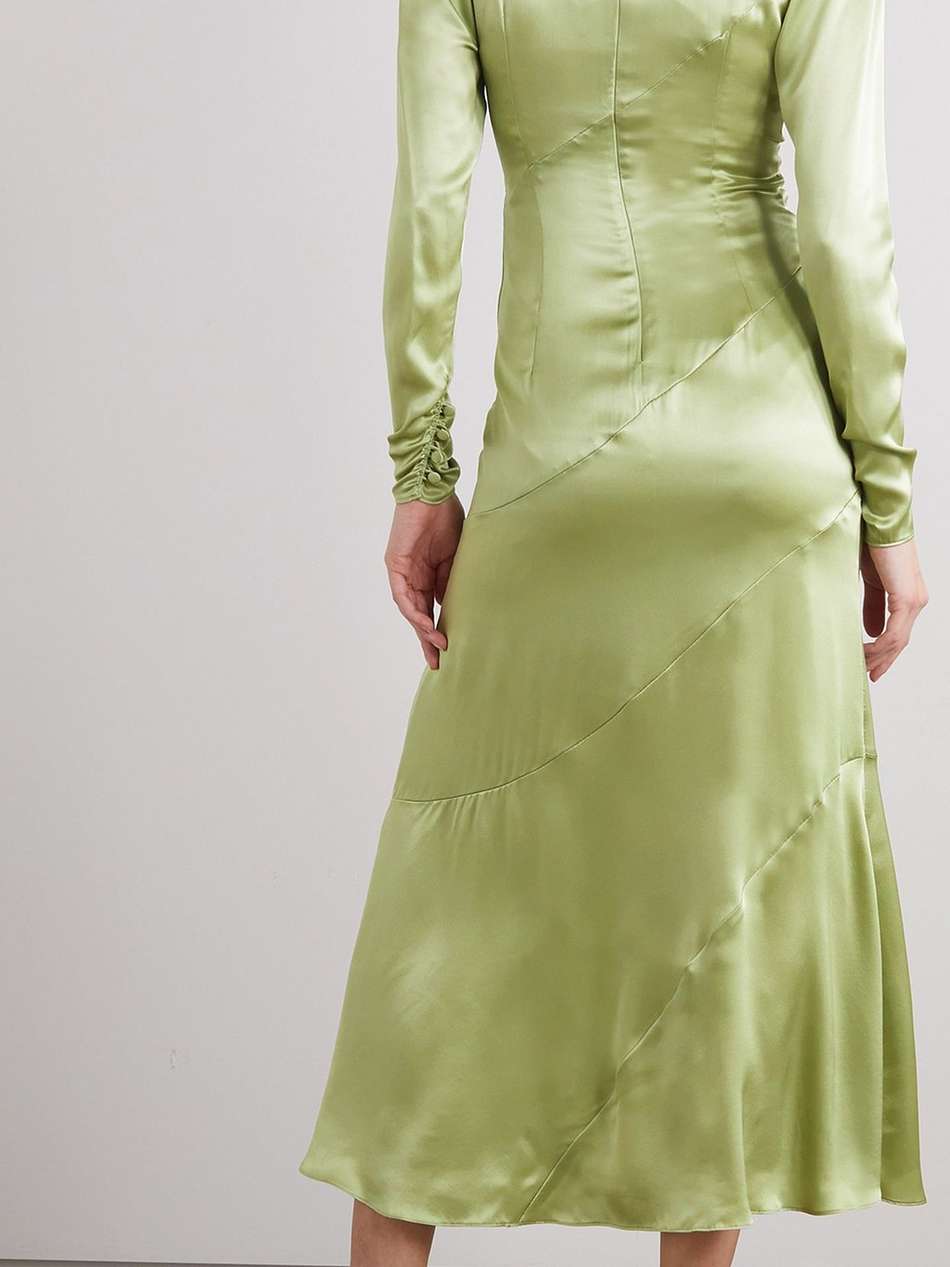 bow-detailed silk-satin midi dress