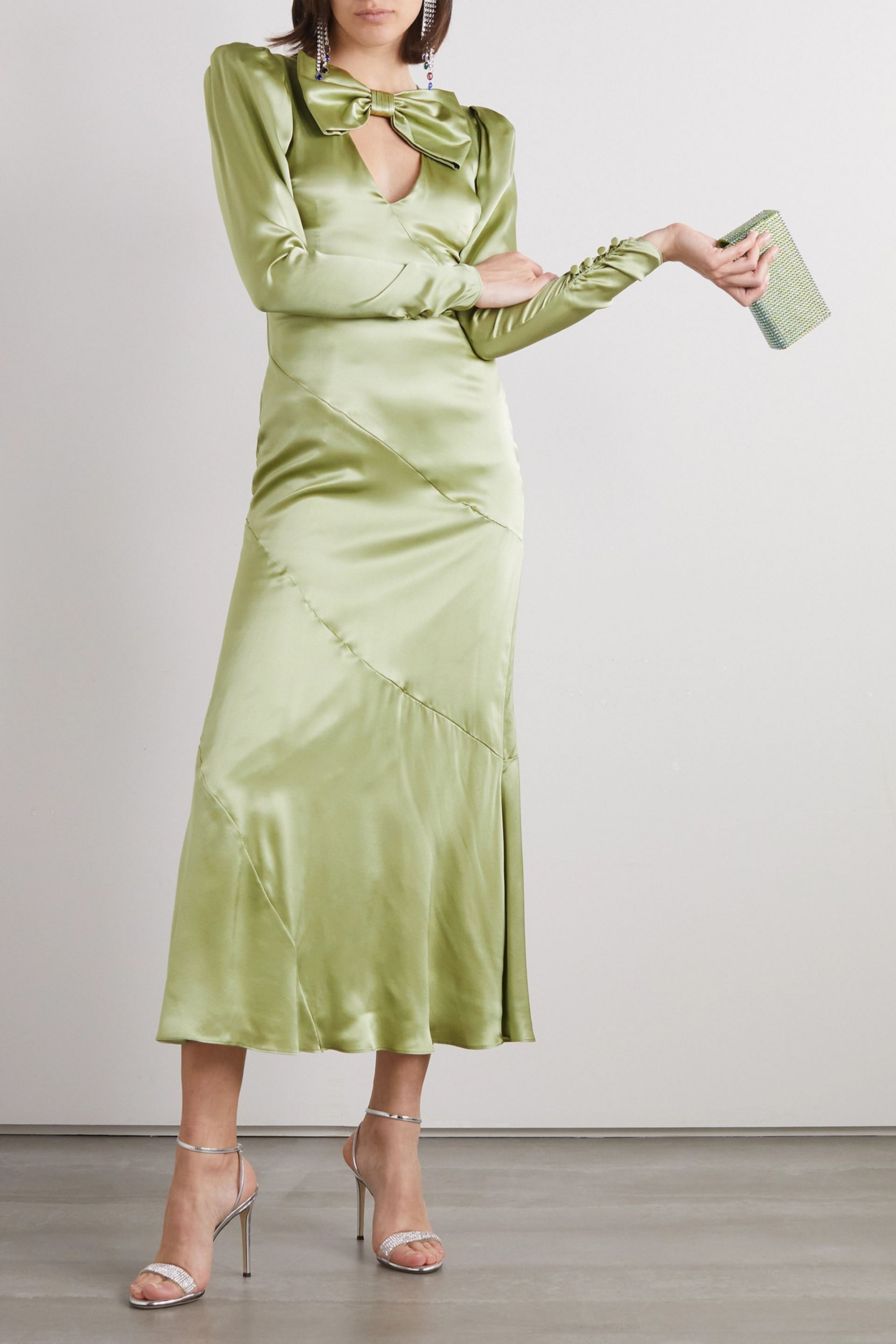 Alessandra Rich Bow-detailed silk-satin midi dress