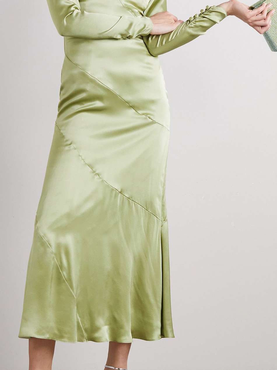 bow-detailed silk-satin midi dress