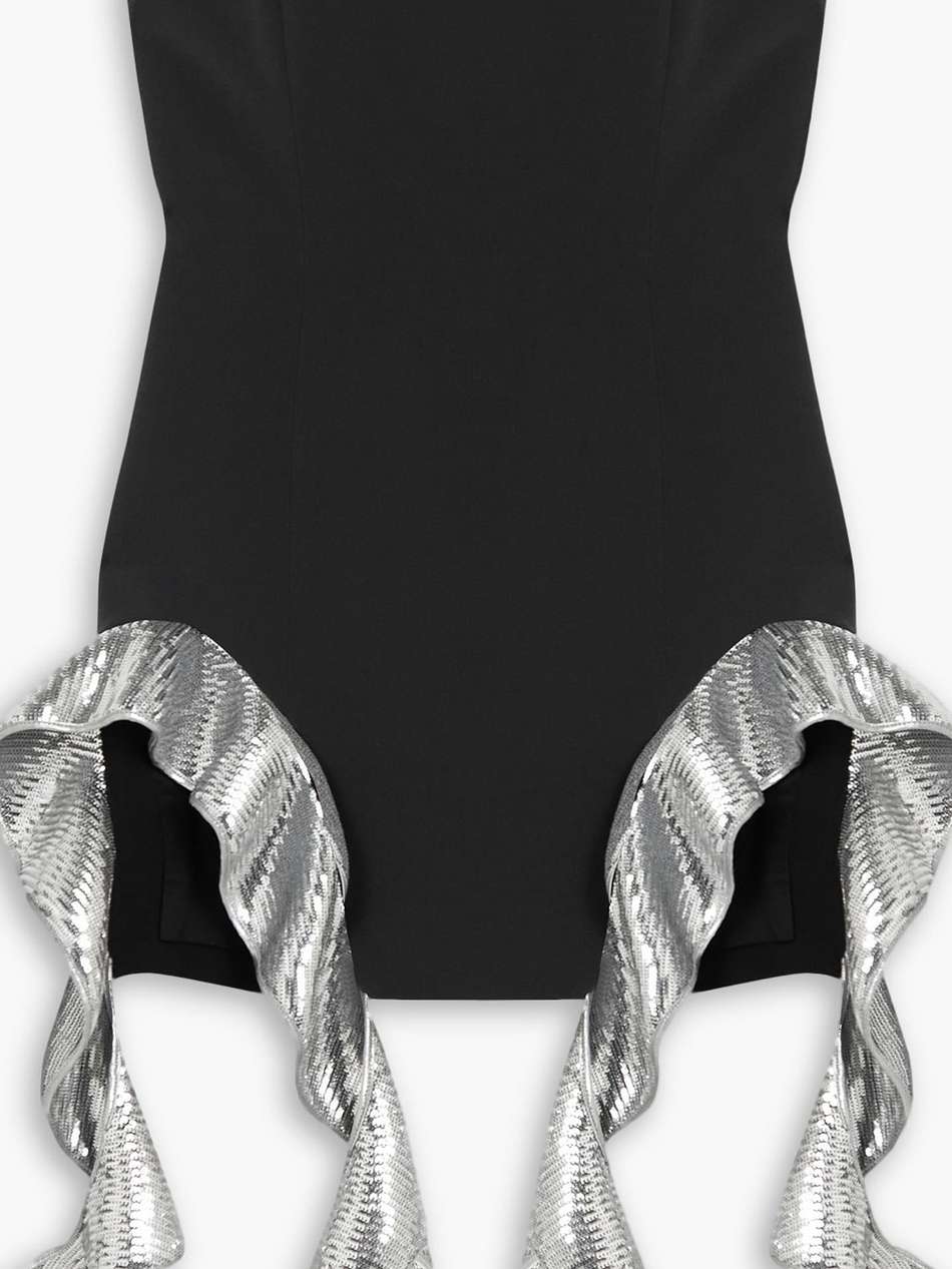 strapless ruffled sequin-embellished crepe mini dress