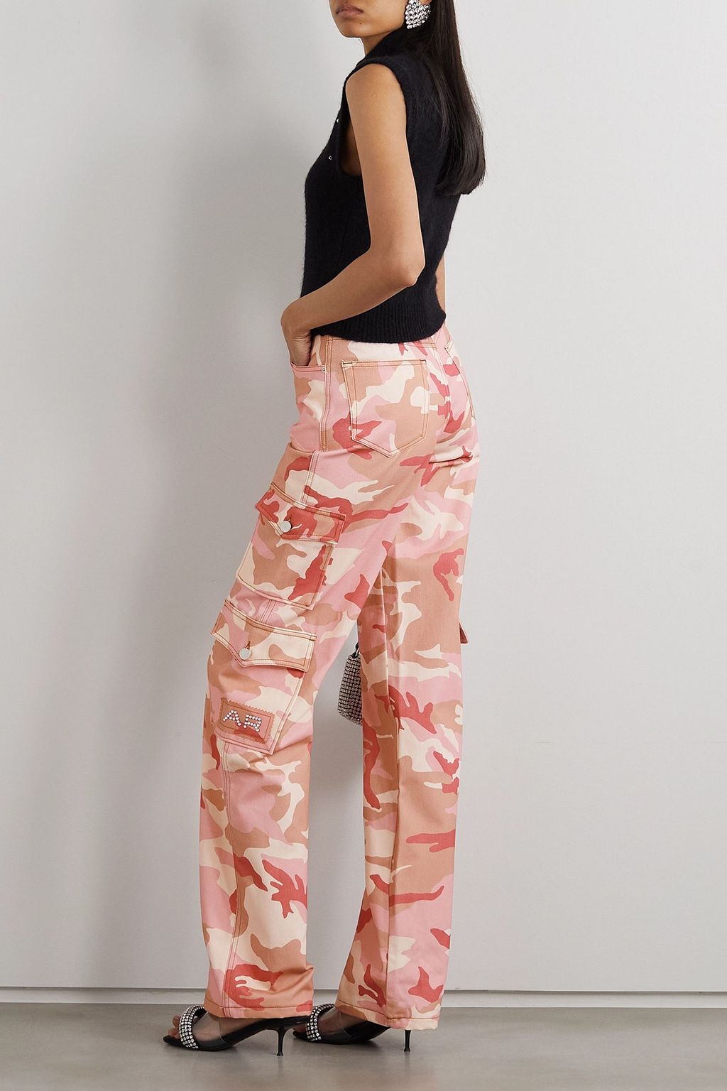 ALESSANDRA RICH Camouflage-print cotton-gabardine straight-leg cargo pants