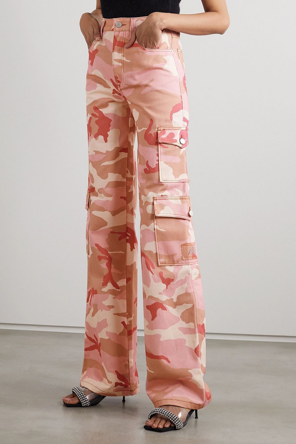 ALESSANDRA RICH Camouflage-print cotton-gabardine straight-leg cargo pants
