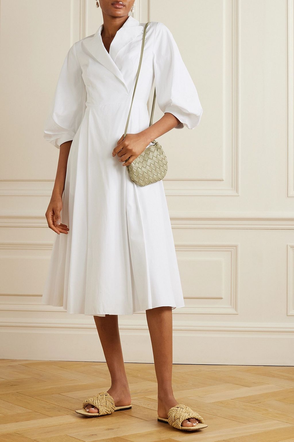 EMILIA WICKSTEAD Brittany wrap-effect pleated cotton-poplin midi dress