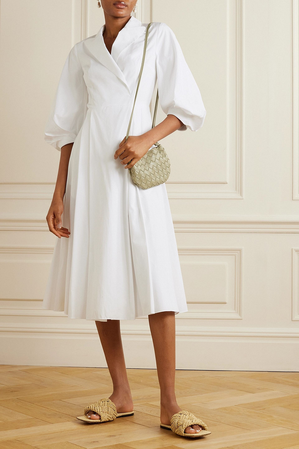 EMILIA WICKSTEAD BRITTANY WRAP-EFFECT PLEATED COTTON-POPLIN MIDI DRESS