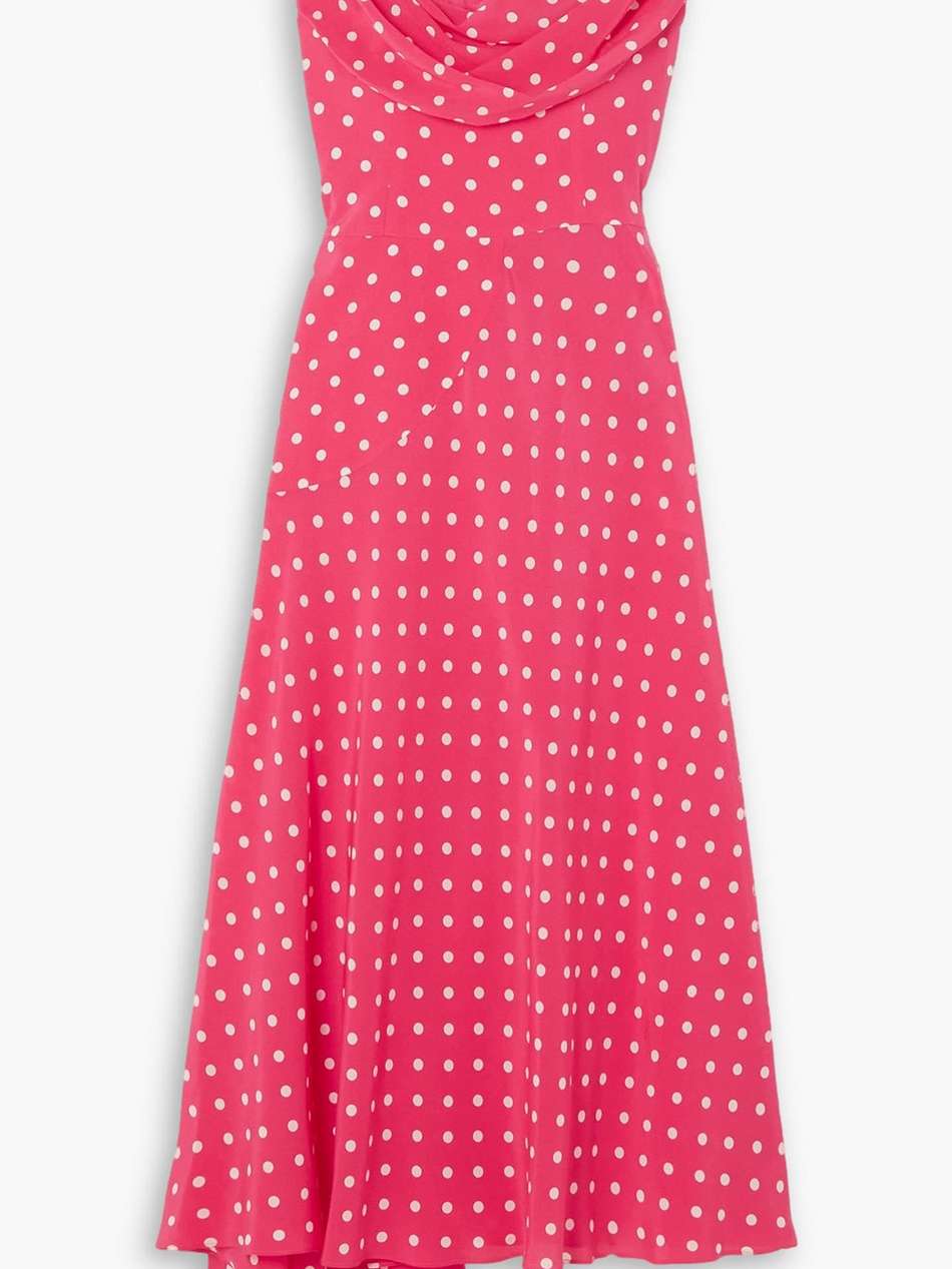 asymmetric polka-dot silk crepe de chine midi dress