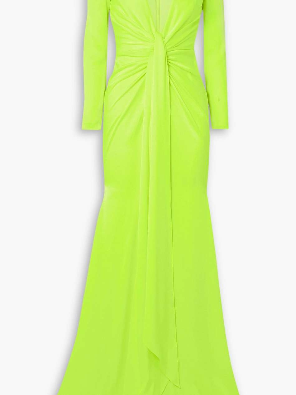 quinn tie-front neon satin-crepe gown