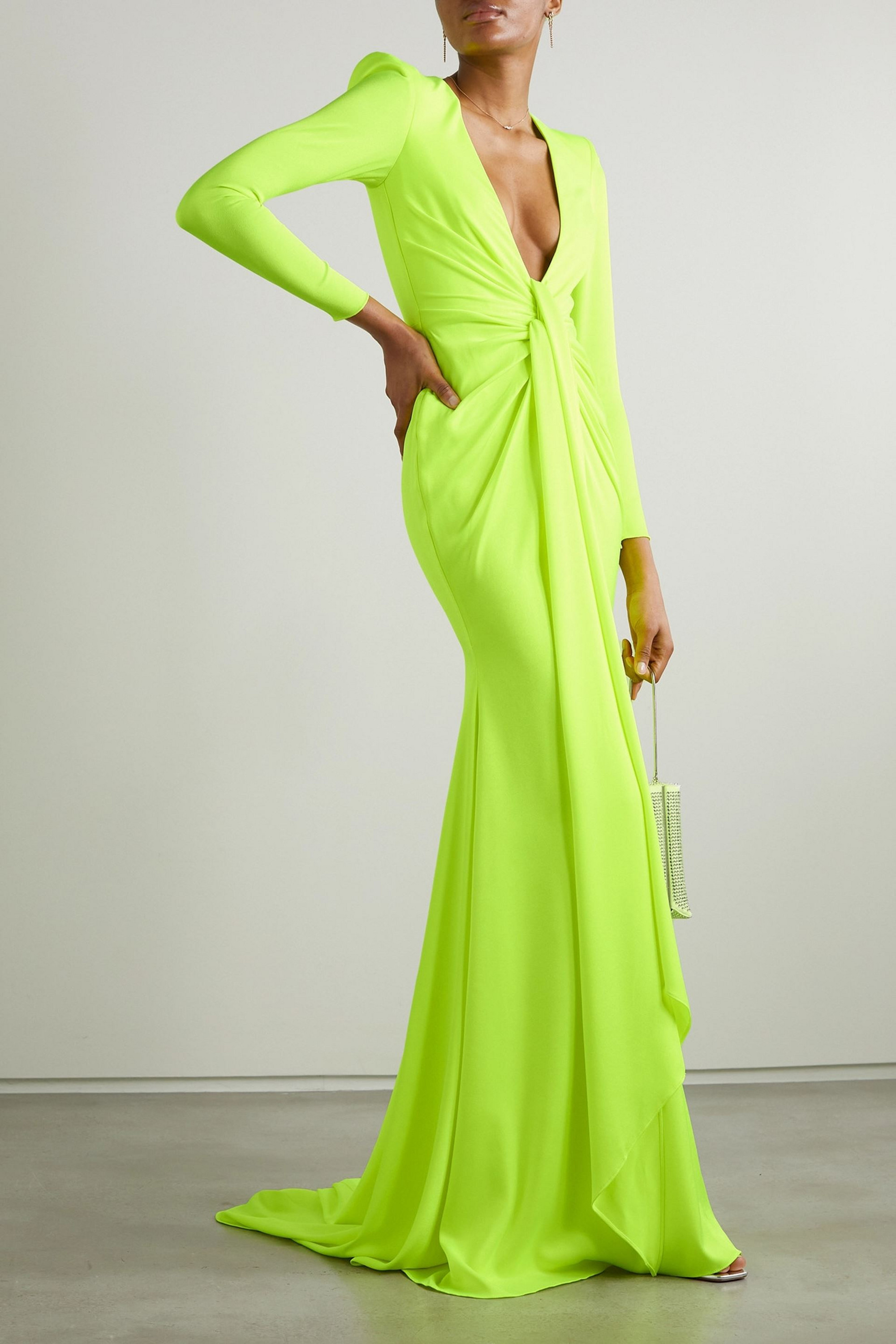 Alex Perry Quinn tie-front neon satin-crepe gown