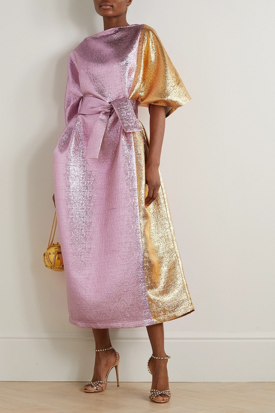 Dima Ayad Belted Two-tone Brocade Gown In Fliederfarben