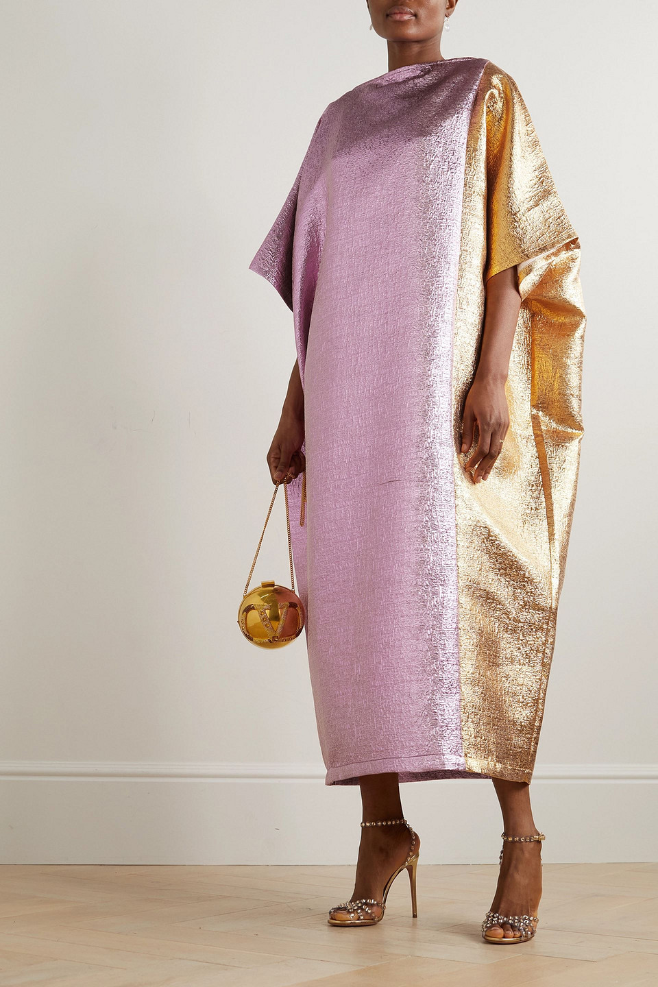 Dima Ayad Belted Two-tone Brocade Gown In Fliederfarben