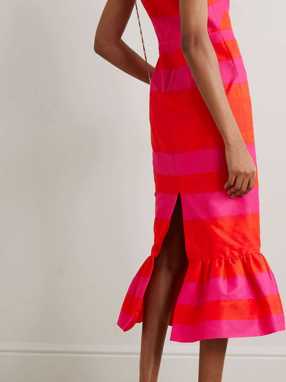 ruffled striped cotton and silk-blend faille midi dress