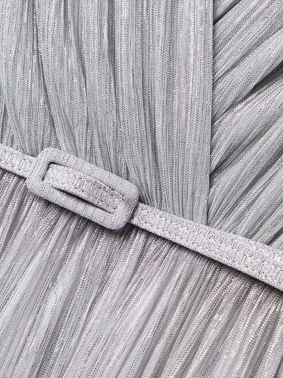 mercier belted plissé-lamé midi dress