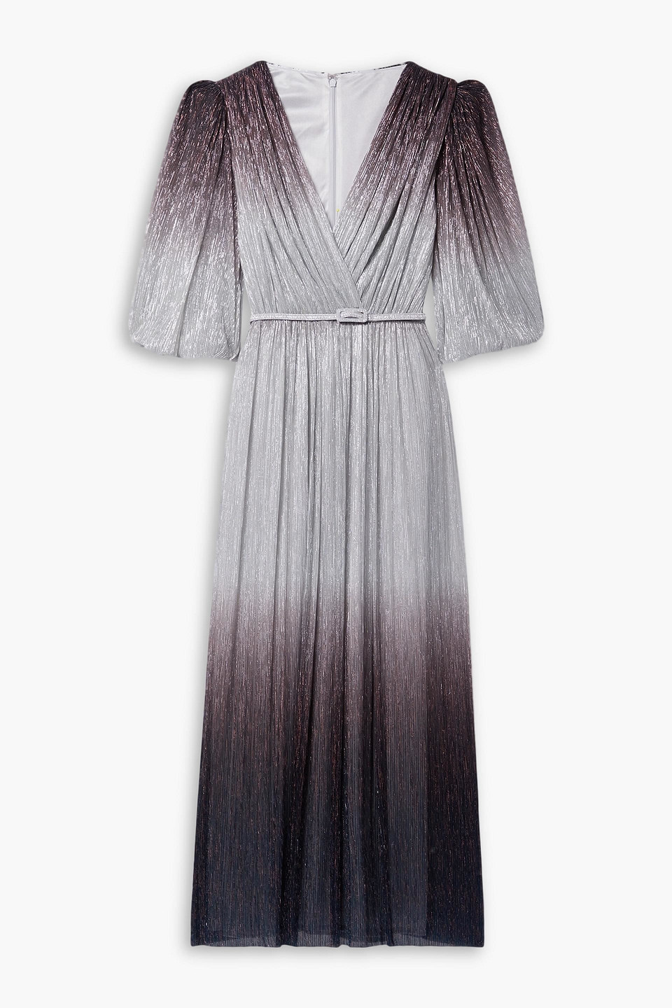 Costarellos Mercier Belted Plissé-lamé Midi Dress In Silber