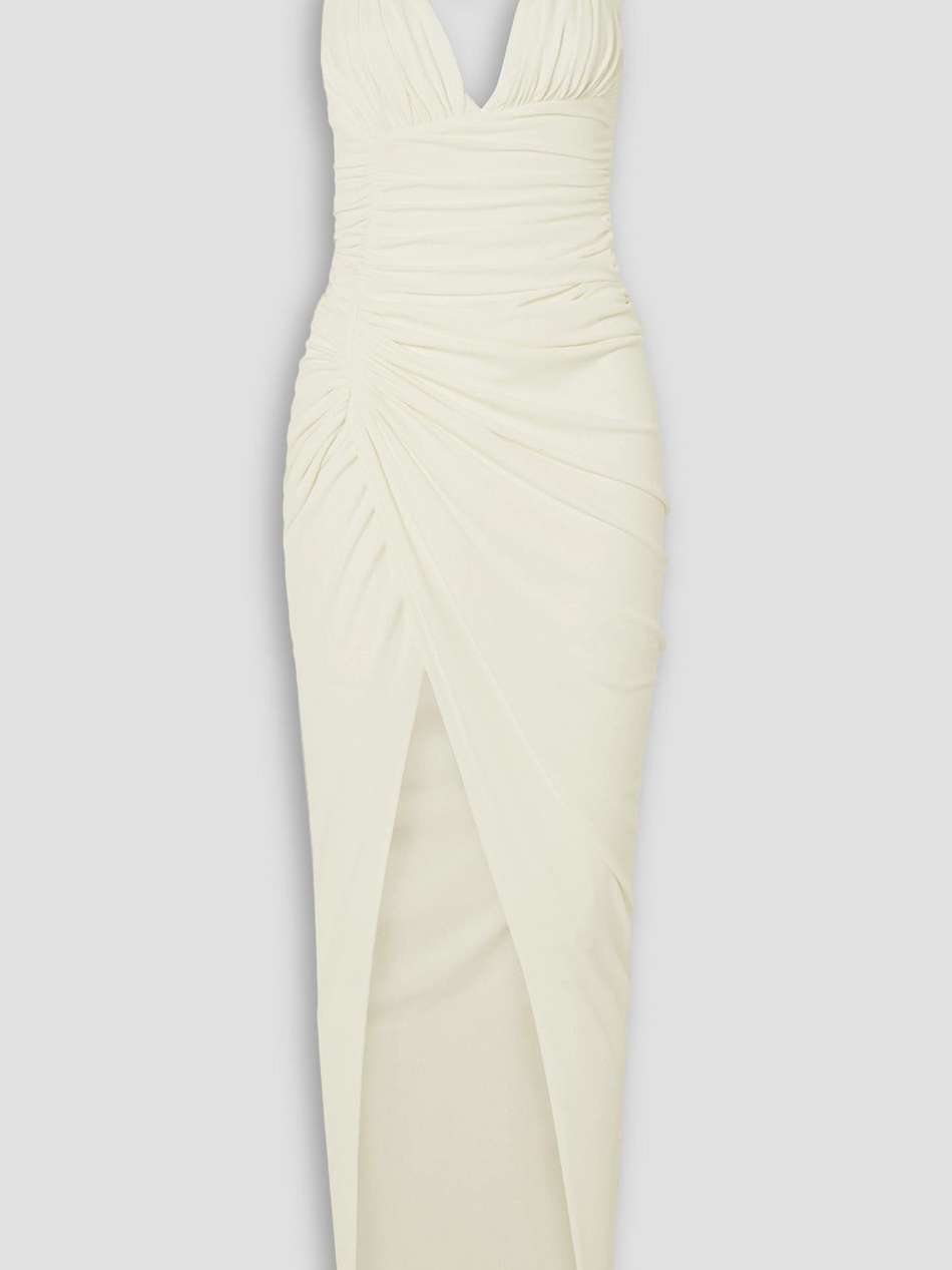 ruched stretch-jersey halterneck gown