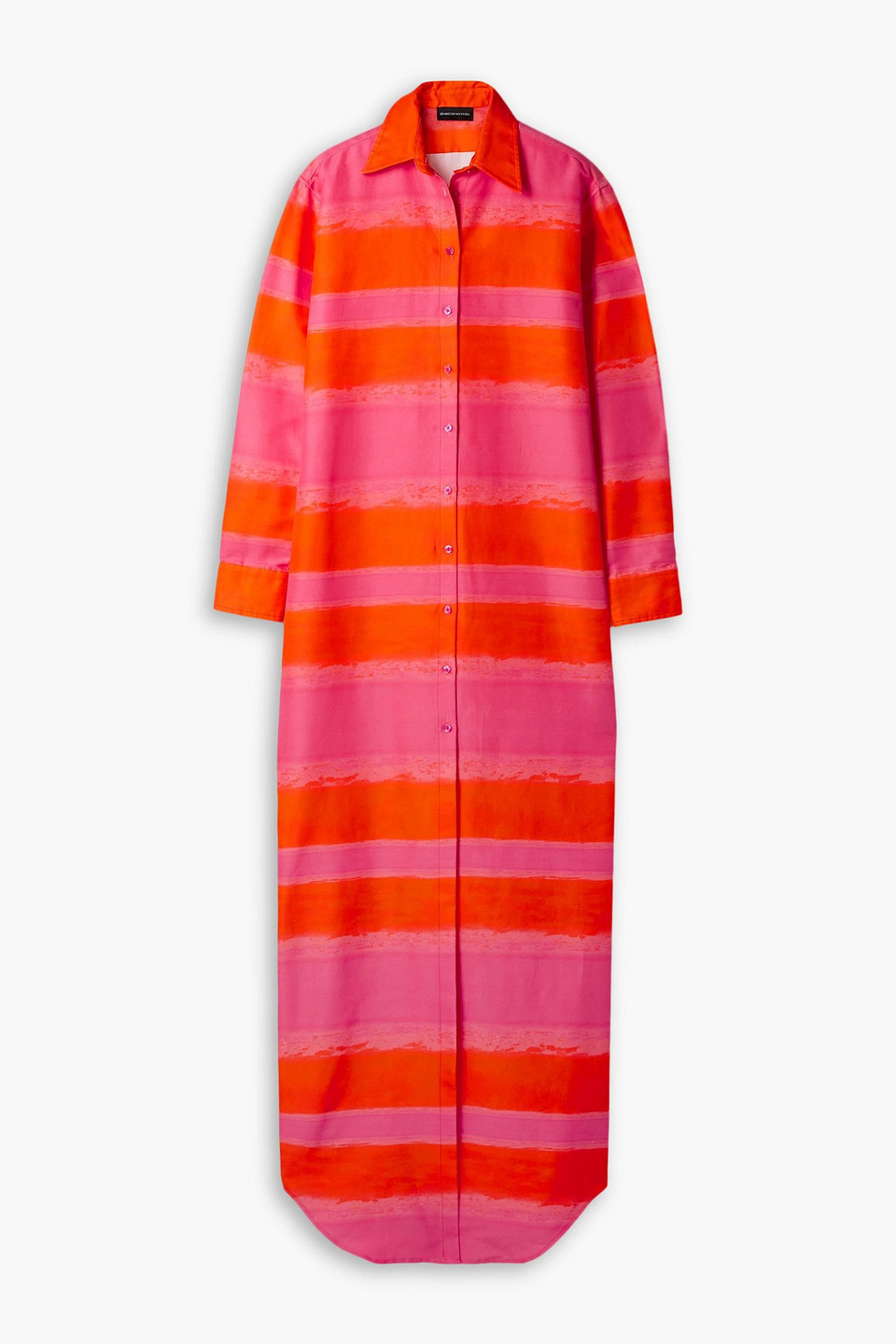 Brandon Maxwell Striped Cotton And Silk-blend Faille Maxi Shirt Dress In Fuchsia